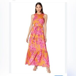 NEW! Ted Baker London Bambia orange pink tiered relaxed floral maxi dres…